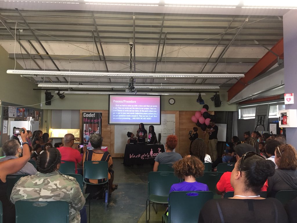 BlackGirlsCode's tweet photo. Presentations with the 10-12 year old tech divas has started off smoothly. We are SO impressed with their final results! The second session of our #BGCBayArea summer camp could not have ended better! #SummerofCode2018 https://t.co/NZYz9ZG9D0