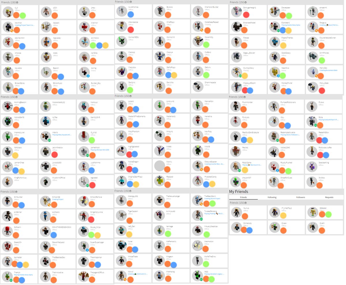 Tom Durrant A Twitter Got Extremely Bored And Went Through My Roblox Friendslist And Categorised Them Extra Points If You Can Guess What Each Colour Means Roblox Https T Co Xk8lzhmtte - roblox friends list is gone