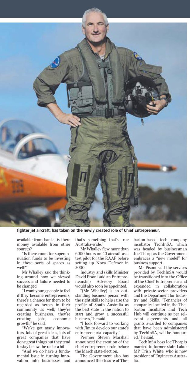 Hon. David Pisoni (@davidpisonimp) on Twitter photo Former jet pilot and defence company chief Jim Whalley becomes Chief Entrepeneur for <a href="/southaustralia/">South Australia</a> Former jet pilot and defence company chief Jim Whalley becomes Chief Entrepeneur for <a href="/southaustralia/">South Australia</a>