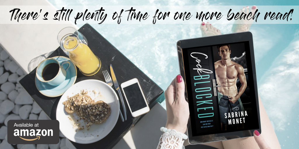 iamsabrinamonet's tweet photo. Summer ain't over yet!  If you still have a summer Friday, grab a copy of Cock Blocked and make it your last pool read of the summer. You'll thank me later...promise! https://t.co/Gk47HyaG0R 
*
*
*
*
#SummerFridays #BeachReads #PoolReads #SummerLoving #RomCom #BookAddict #Romance https://t.co/2qwLjFmasj