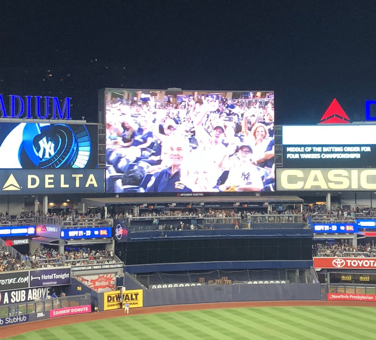 IntrepidMuseum's tweet photo. Big thanks to the Yanks for recognizing Intrepid’s Former Crew Members on their 75th Commissioning Anniversary! @Yankees #intrepid75 https://t.co/ELQqwBgUgV