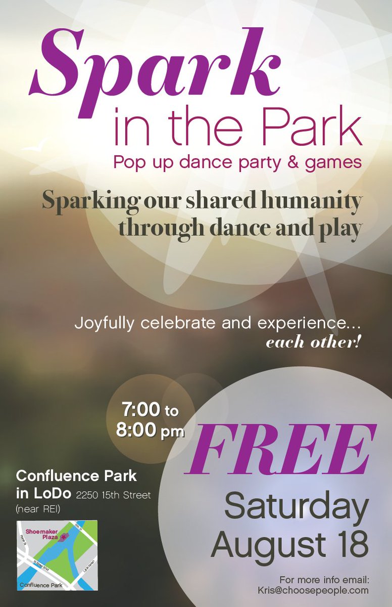 Spark in the Park! TOMORROW 7-8pm Confluence Park @DenverPost <a href="/9NEWS/">9NEWS Denver</a> @denverchannel @CBSDenver @5280magazine
 @DenverWestword <a href="/thknwco/">The Know</a> #Denver 
#colorado #9newsdenver #9NEWS #Denver7 #CBS4Mornings
 #denverdance #downtowndenver #lodo #milehigh #milehighcity
 #explorelodo #5280