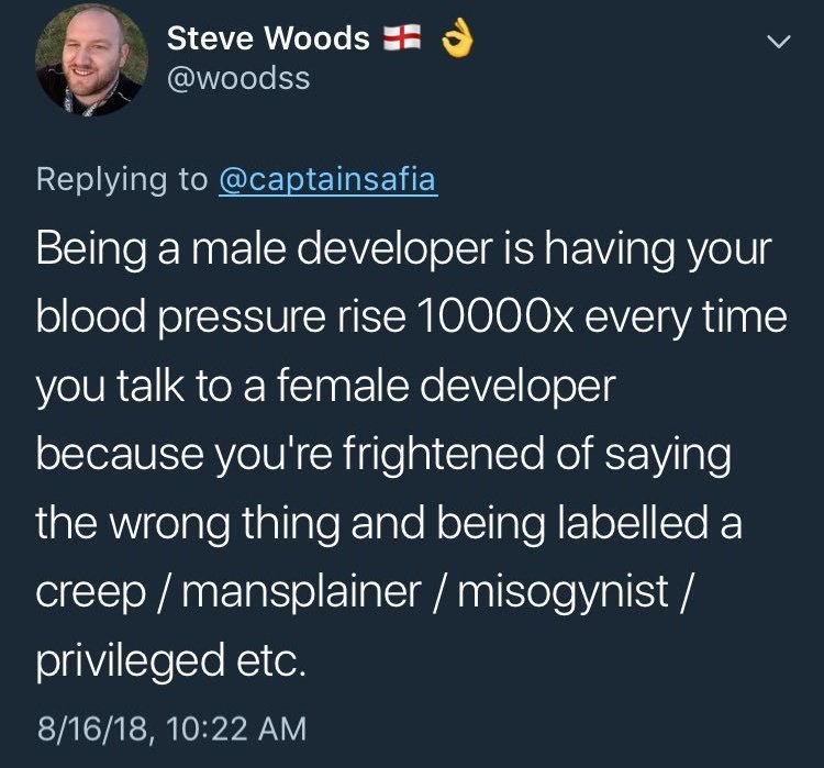 kvlly's tweet photo. Being a female developer is having your blood pressure rise 10000x every time you read shit like this because apparently being a kind human is difficult https://t.co/OcNfGbAIpM