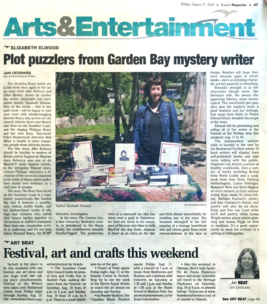 EcaElwood's tweet photo. Home from the Writers' Festival to find this lovely article! Thank you, Jan DeGrass! #Sunshinecoast #mystery #mysterywriters #MurderMystery https://t.co/j9J6F5JWxL