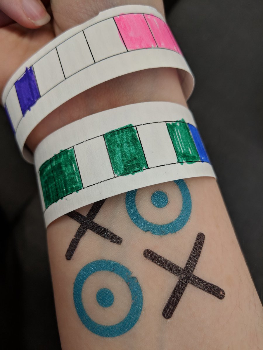 GraceYBR's tweet photo. Binary bracelets and @Xero tattoos. All part of the fun for @EngineersNZ #EngineeringWeekNZ18 #dobeautifulwork https://t.co/boHIZXxfWY