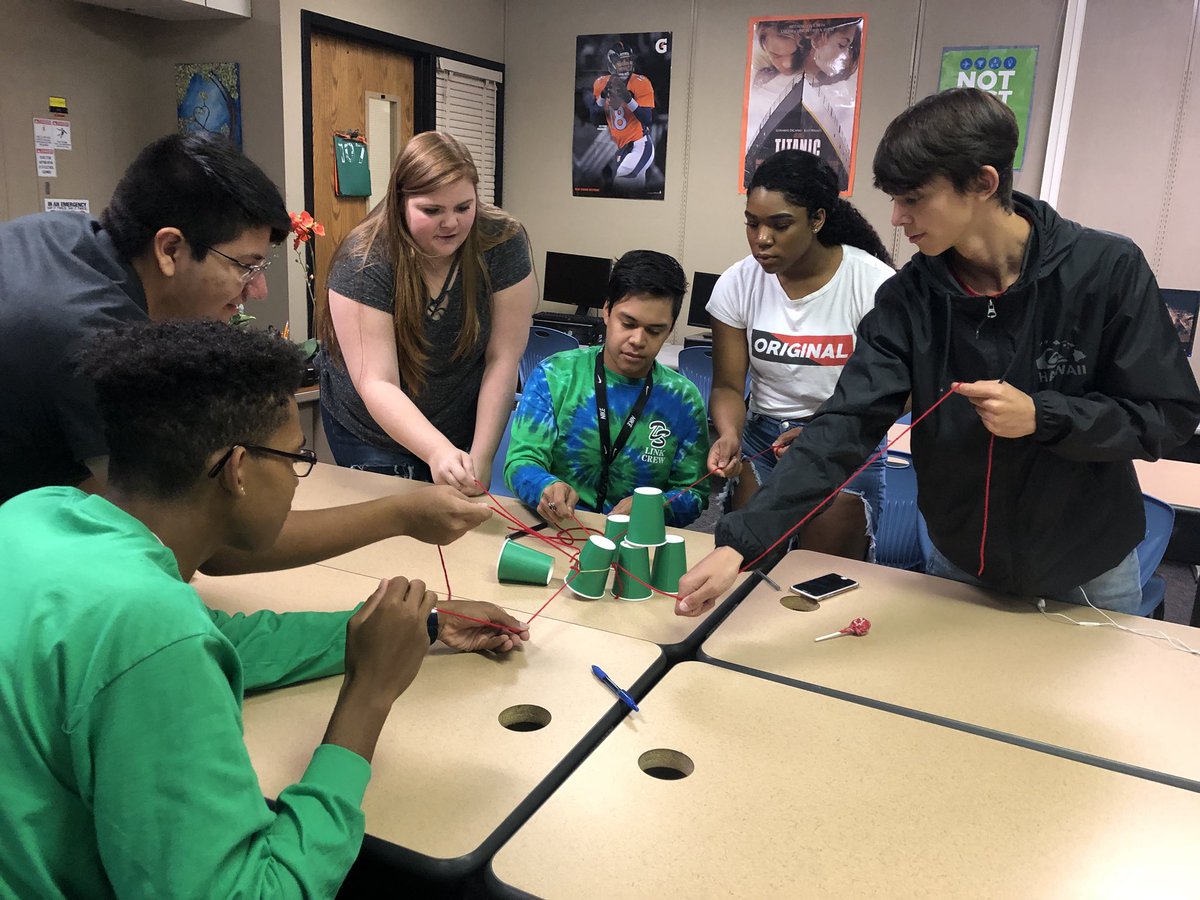 DecaDoherty's tweet photo. Doherty Entrepreneurship students thinking on their feet today creating cup towers using string and rubber bands. Communication, design, and teamwork. Proud of these aspiring entrepreneurs working together to become #emergingleaders #doherty #cte #d11 #coloradodeca #dohertydeca https://t.co/hpHoVHev6O