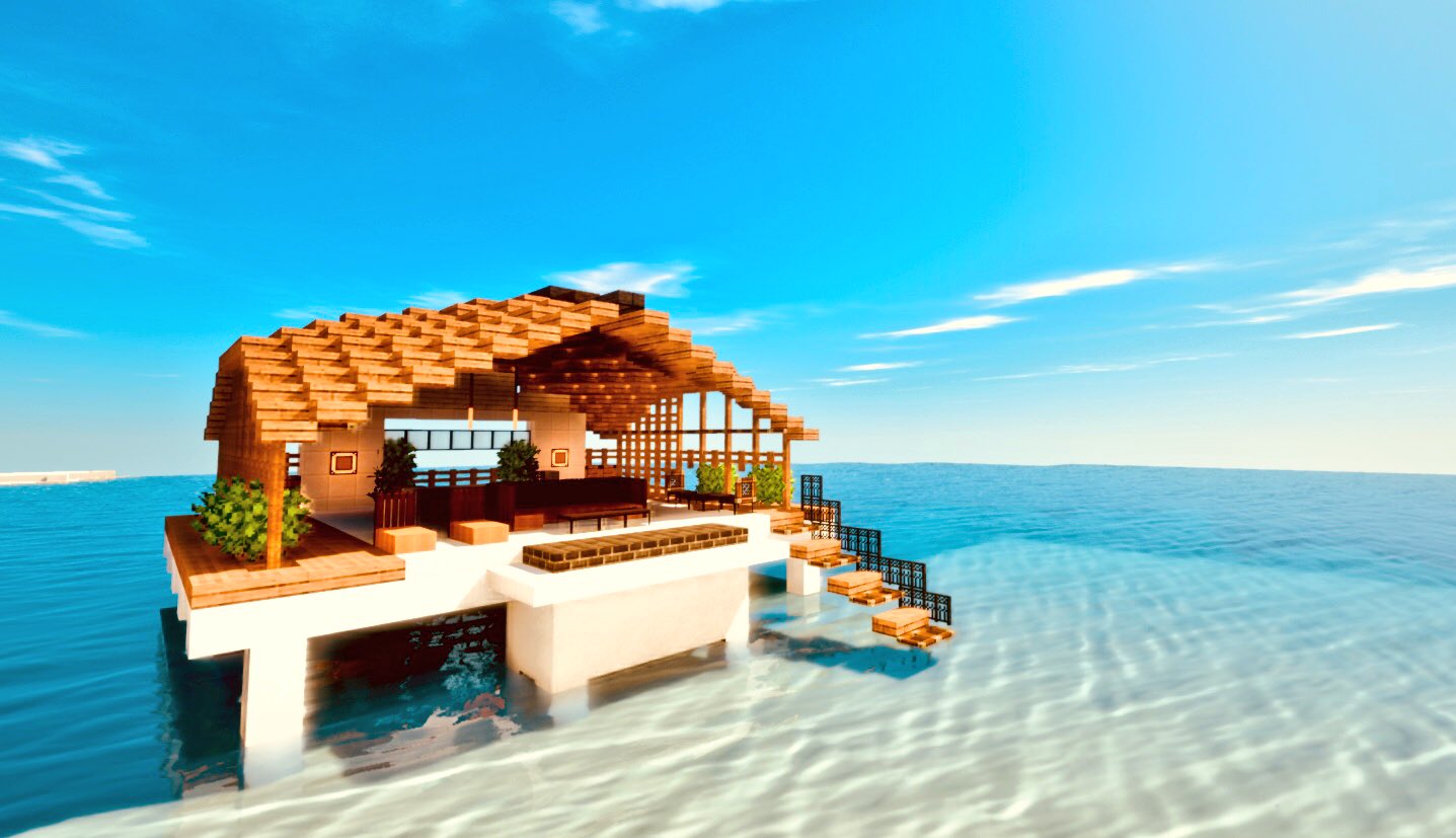 山吹ルア Minecraftスクショ建築 常夏の海の家 すっごくリフレッシュできる空間に 少し色合いを編集してますが 影modの力半端ないです Minecraftスクショ建築 Minecraft建築コミュ Minecraft T Co Eycefsltws Twitter