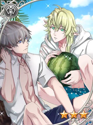 限定召喚「太陽に笑う竜」にイベント特効つきの複数人スピリット「★3ファル スイカ割り」が登場中!スペシャルエピソードではファル、イクサと一緒にスイカ割りが楽しめるよ♪目隠しをしてよろけてしまった勇者に、二人はあわてて…?8/27(月)15:59まで! #オトメ勇者 
