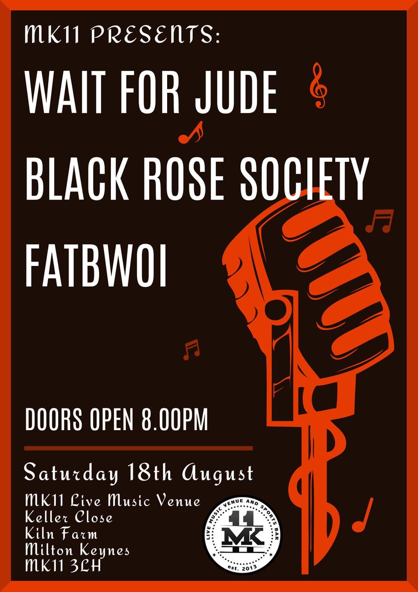 thefatbwoi's tweet photo. NEXT GIG - #TONIGHT - @mk11livemusic w/ Wait for Jude and Black Rose Society ...a night of quality tunes, so bring your finest shapes
#music #livemusic #miltonkeynes #nextgig #fatbwoi #waitforjude #blackrosesociety https://t.co/az7TYybNIL