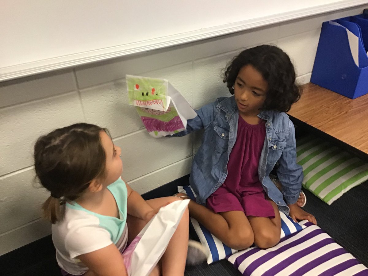 ruffteacher's tweet photo. Walnut Grove 1st grade heroes retelling A story with puppets. So many monster voices at once . 👹 #ruffpups2030 #olathesub #mrsbrownwg2030 https://t.co/BsrIoNzMVs