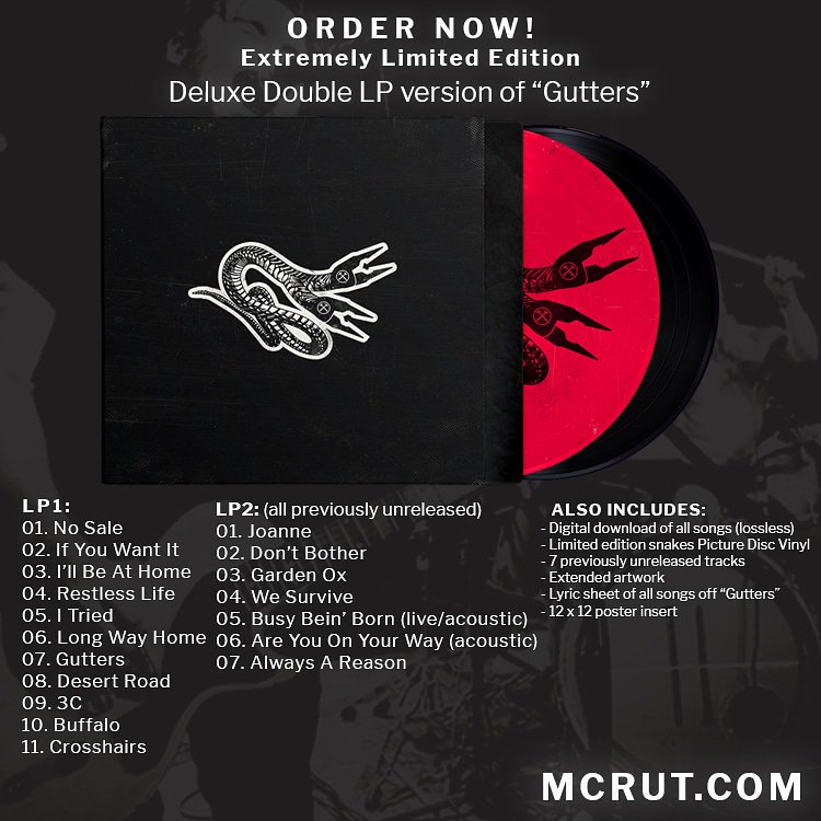 Deluxe Double LP version of 'Gutters' now available for pre-order. 7 unreleased tracks, lyric sheet + other stufffff mcrut.com for info!