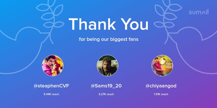 Our biggest fans this week: @steaphenCVF, @Sams19_20, @chiyaangod. Thank you! via sumall.com/thankyou?utm_s…