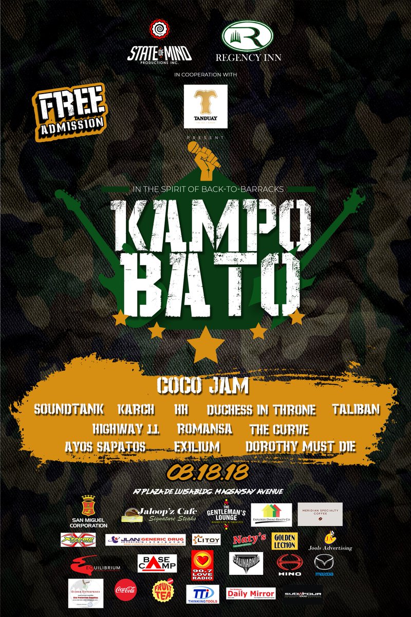 StateOfMindProd's tweet photo. LOOK:

Greetings! Today is the day, we're inviting everyone to join KAMPO BATO a night of blues, rock and reggae. This event is being held at A7 Plaza de Luisa Bldg, Ramon Magsaysay Avenue, Davao City. Admission is FREE.
 
HAPPY KADAYAWAN TO ALL OF US! https://t.co/nQ7RmEfyyI