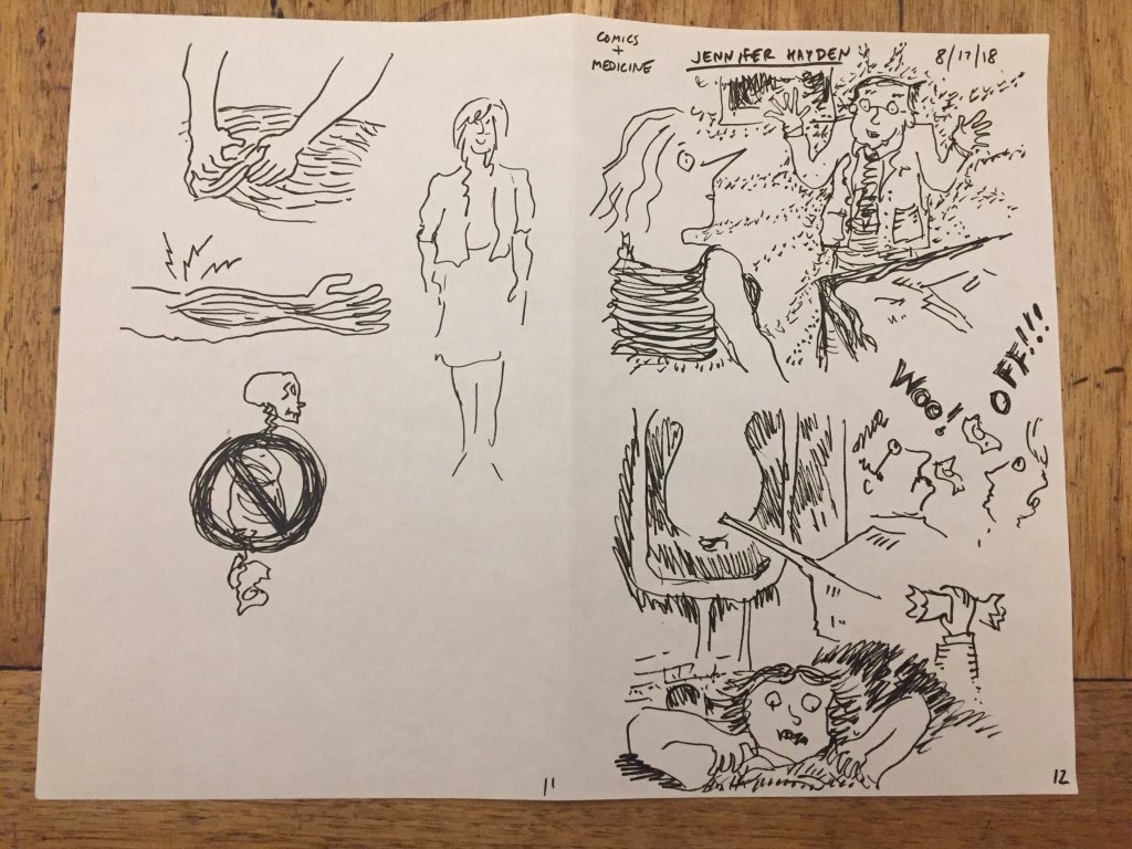 RSikoryak's tweet photo. 2/2. Doodles at talks by @ellen_forney #judithmargolis
@kriota and @JenhayGoddess at @cartoonstudies #comicsandmedicine #GraphicMedicine18 https://t.co/GgFggjDI7V