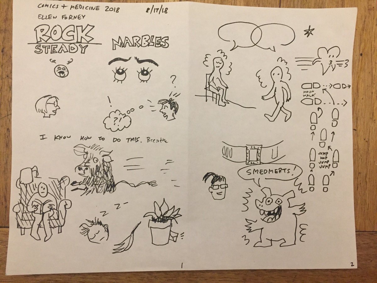 RSikoryak's tweet photo. 1/2. Doodles at talks by @ellen_forney #judithmargolis
@kriota and @JenhayGoddess at @cartoonstudies #comicsandmedicine #GraphicMedicine18 https://t.co/fGdPIKFtAx