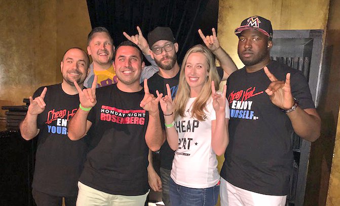 KristinaLK's tweet photo. All my favorite guys... and my husband @Rosenbergradio @BCampbellCBS @FrancisMoses1 @DavidShoemaker @StatGuyGreg #cheapheatlive #prorasslin #themaskedmanshow #thepressbox https://t.co/1H6eR8gGzJ