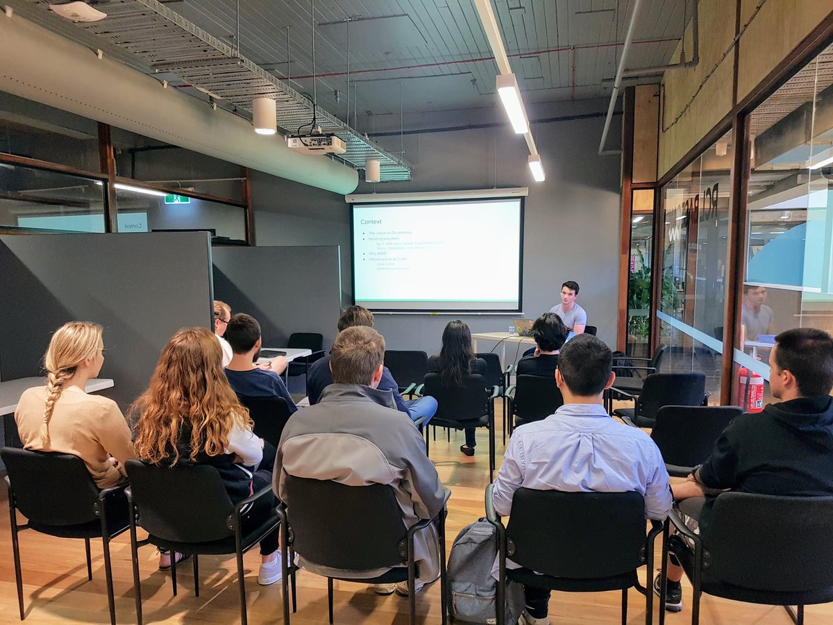QUTCode's tweet photo. @awoldes running a workshop showcasing the fundamentals of creating a web app and deploying it to @AWS infrastructure. #winterhack2018 https://t.co/UZqXltQCLu