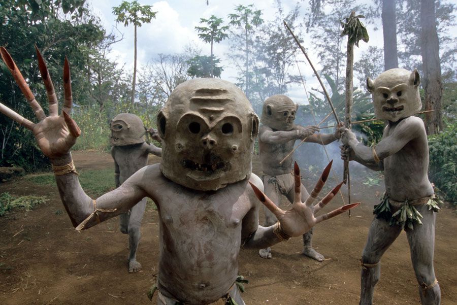 the Asaro River tribes are colloquially known as the "mudmen", due to their tradition of crafting clay masks for use in rituals. Every other week National Geographic sends somebody over there to bother them.
