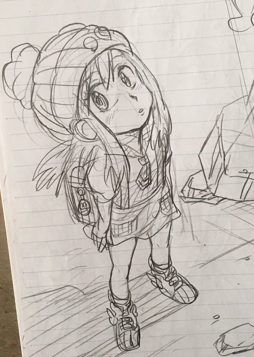 谷口あさみ 新連載準備中 こういう上からの構図や下からの構図で描くのすごい好きです あと目の大きな女の子描くの好き好き好きの大