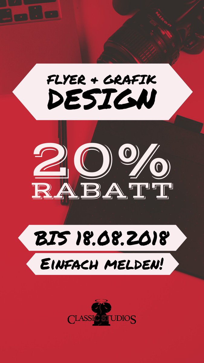 two2teps__'s tweet photo. NUR NOCH HEUTE!
❌ 20% auf #GRAFIKDESIGN ❌
Ihr braucht Grafiken, ein Flyer- oder Plakatdesign? Einfach bis 18.08.18 melden & 20% Rabatt erhalten.
📩mail@classicstudios.de
#rabatt #digitaldesign #graphicdesign #classixz #printdesign #flyer #frankfurt #hanau #nidderau #hessen https://t.co/v9znE77Sll