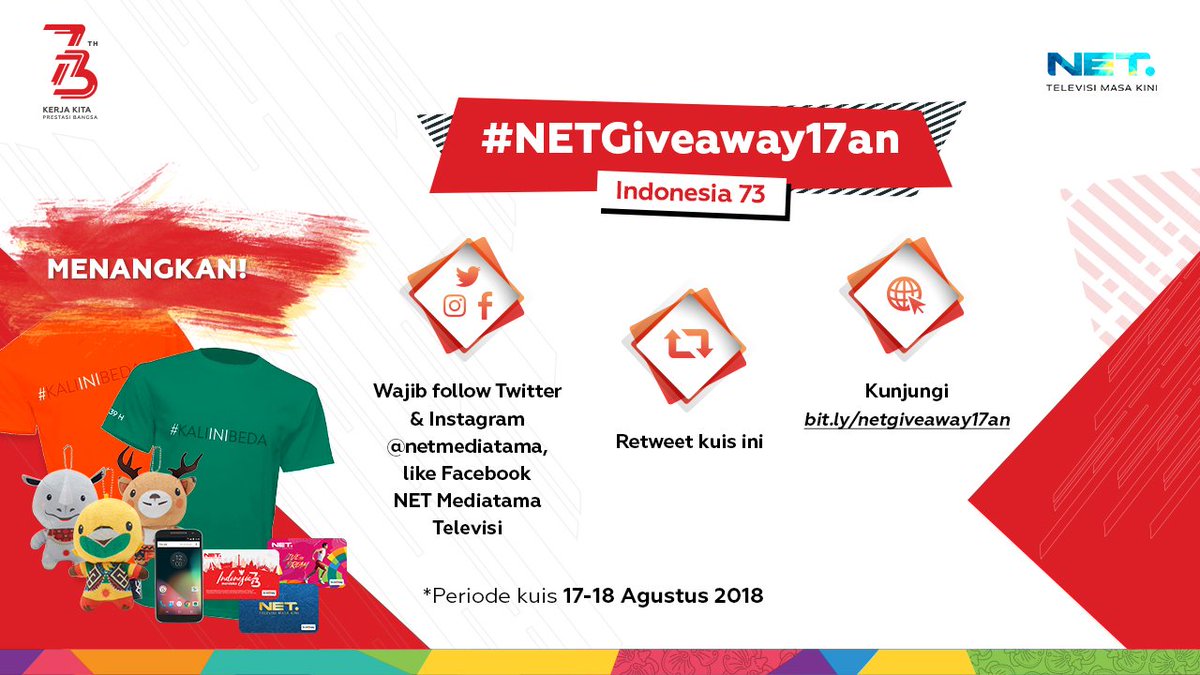 Sambil menunggu LIVE 'Opening Ceremony Asian Games 2018' di NET. yuk ikutan #NETgiveaway17an
Ikuti syarat dan ketentuannya dan kunjungi http://bit.ly/netgiveaway17an
Masih ada kesempatan kamu untuk ikutan kuisnya sampai jam 23.59 WIB nanti 😊