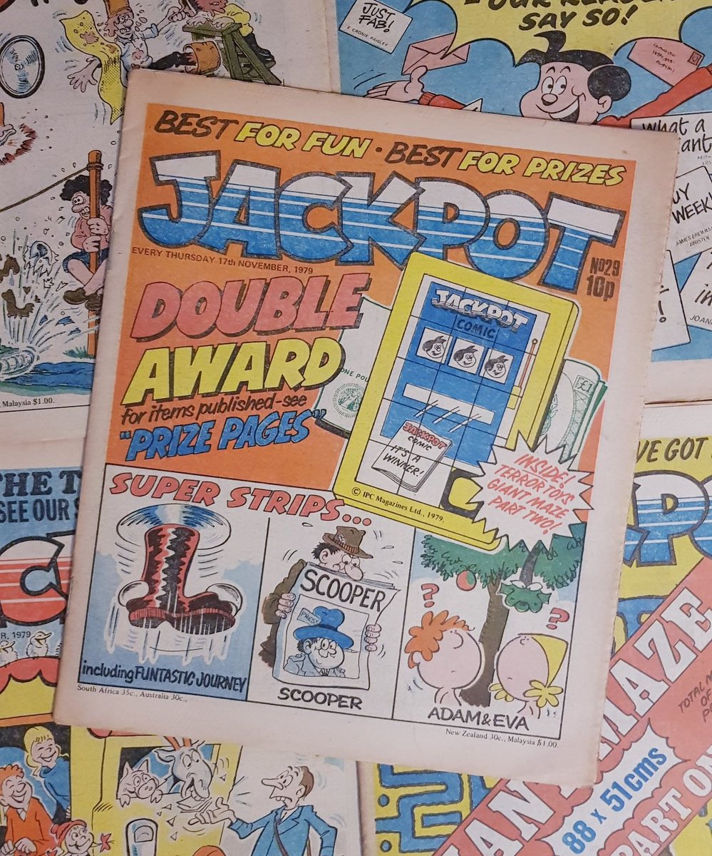 MarkRJones1970's tweet photo. 10 more #Jackpot comics from 1979, including the Summer Special, turned up just now. All for the princely sum of Β£2.05! #IPCMagazines #KingsReachTower #comics https://t.co/93CyyTUw23