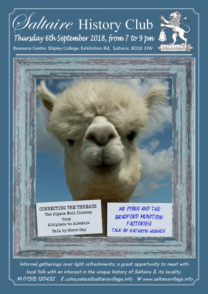 CountyAlpacas's tweet photo. Lewes, the star of our herd , very proudly advertising an event in Saltaire about the history of alpaca fibre coming to Britain back in the 1800's. Lewes was our first cria (baby alpaca) 13 years ago! https://t.co/v5YxiOfuqb