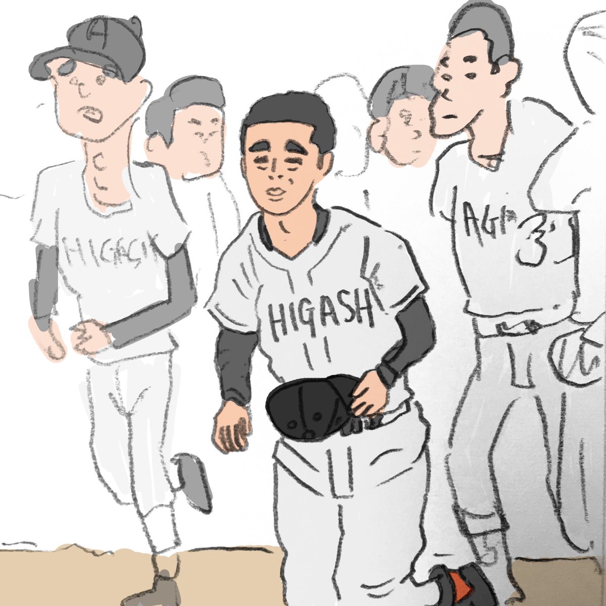 おも満しろ太郎 高校球児 高校球児 野球 Baseball 丸刈り 甲子園 イラスト Illustration キャラクター Character おも満しろ太郎