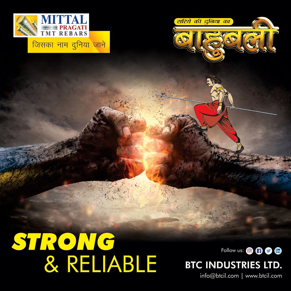 MRebars's tweet photo. Strong & Reliable.. #mittalpragatiTmt #strongreliable #power #mittaltmt #rebars #bahubali https://t.co/801cZvTmBh