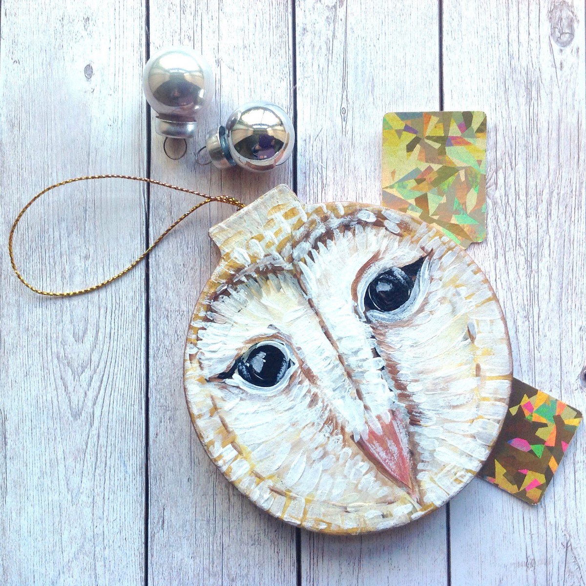 Christmas Decoration Owl Bauble, Woodland Christmas, Animal Decor, Barn Owl, Forest Decor, Rustic Christmas, Holiday Bauble, Hand Painted. tuppu.net/eee30bf7 #Slumbermonkey #Etsy #BarnOwlPainting