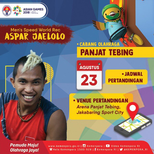 kemenhut_ri's tweet photo. 11.#AyoIndonesia, kenalan dengan atlet-atlet panjat tebing andalan kita yang akan mulai bertanding pada tanggal 23 Agustus nanti di #AsianGames2018. Ayo Aspar…Kamu bisa jadi JUARA di #AsianGamesKita https://t.co/7DXKzOKviJ