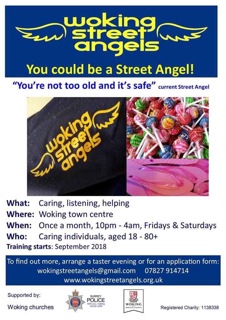 Are you 18+? are you a good listener? Can you spare one Friday or Saturday night a month? If the answer is yes then we are looking for you... We are looking for New Street Angels to come and join the team. Don’t count yourself out “you’re not too old, and it’s safe”