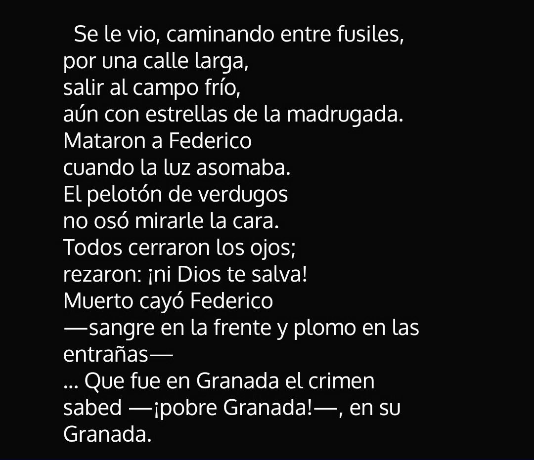 Con 10 años, en el colegio me pidieron que eligiese un poema de #FedericoGarciaLorca para recitar. No hice caso y elegí este de #AntonioMachado dedicado a él (“sangre en la frente y plomo en las entrañas...”) #EternoLorca