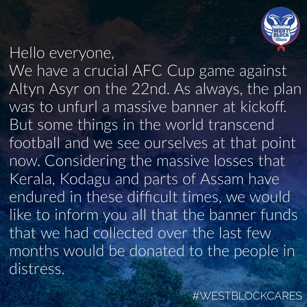 WestBlockBlues's tweet photo. || Important Announcement || Those of you willing to donate stuff, there's a collection camp set up at the Bangalore Football Stadium today until 5PM. 

#WestBlockCares #KeralaFloods #Kodagu https://t.co/tBnVSgf1ia
