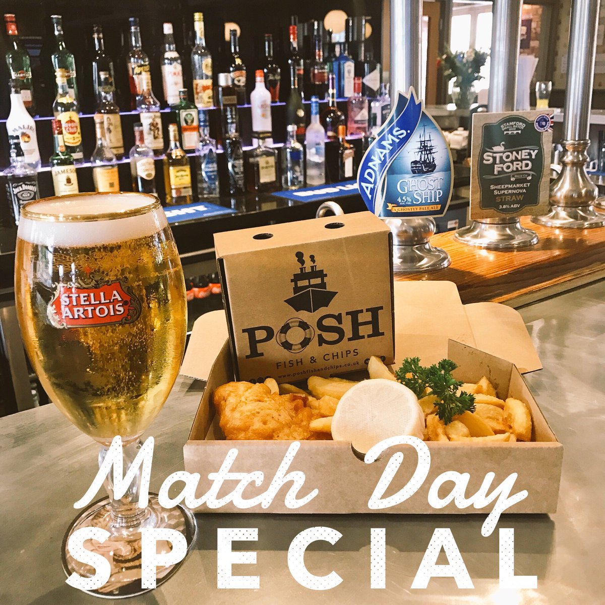 Our match day special is available from 11:30am today... free pint with takeaway fish &amp; chips in the bar! Come and see us before or after Posh v Luton #UTP