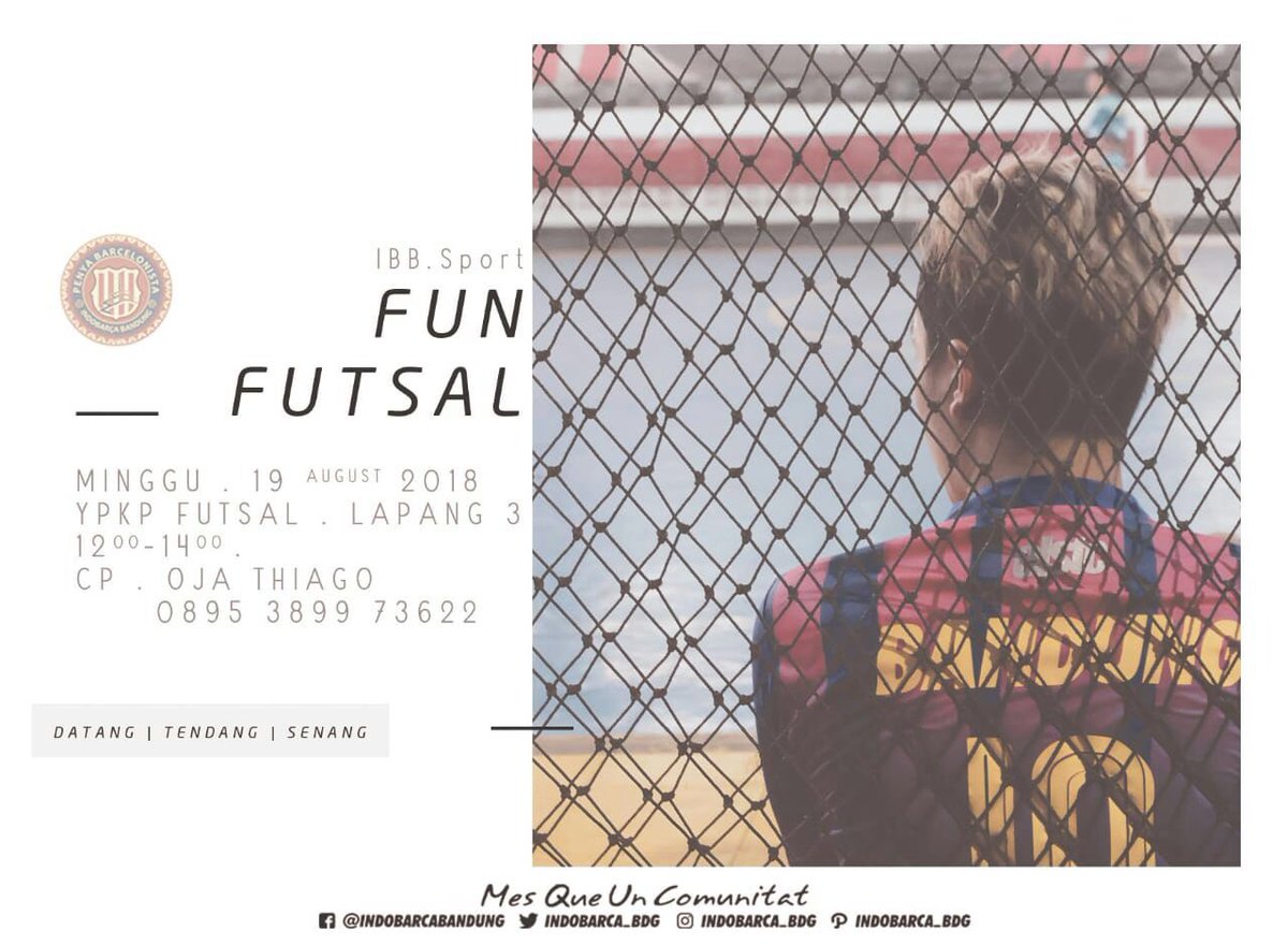 INDOBARCA_BDG's tweet image. 📣 INDOBARCA CHAPTER BANDUNG (@INDOBARCA_BDG)
.
.
📅 Ahad, 19 Agustus 2018
⏰ 12.00 - 14.00 WB
📍YPKP Futsal Lapang 3 (Jl. PHH Mustopa 70 BDG)
💰 Udunan
👕 ALL ABOUT BARCA/Indobarca
📱0895389973622

#chapterevent
#funfutsal