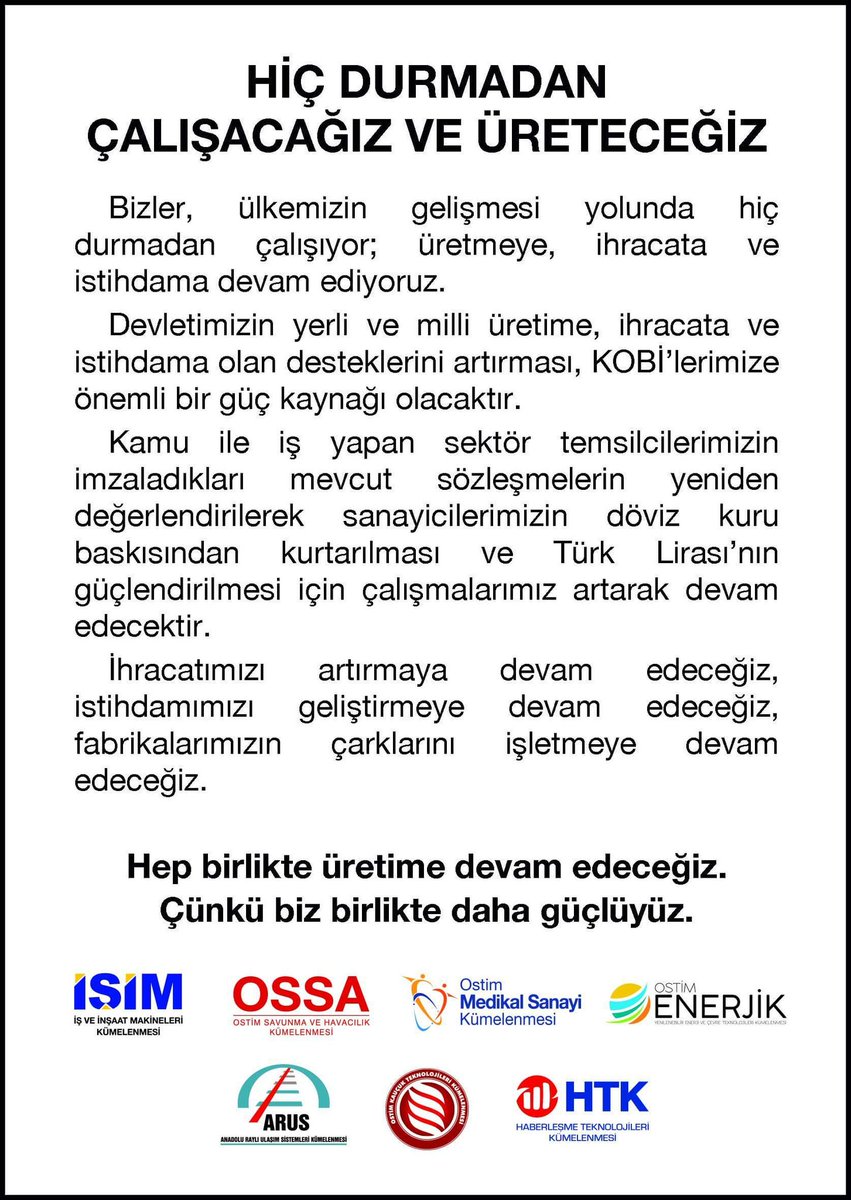 Hiç durmadan çalışacağız ve üreteceğiz!
<a href="/oaydinostim/">ORHAN AYDIN</a> <a href="/AdemOstim/">Adem ARICI</a> <a href="/medikalkume/">Ostim Medikal Sanayi Kümelenmesi</a> <a href="/OstimK/">OSKA</a> <a href="/ostimteknopark/">Ostim Teknopark</a> <a href="/ostimenerjik/">ostimenerjik</a> @HTkumelenmesi <a href="/isimkume/">İŞİM</a> <a href="/ostimsavunma/">OSTİM Savunma ve Havacılık Kümelenmesi (OSSA)</a>