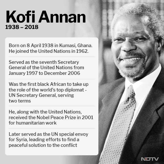 He was an inspirational international diplomat with unique distinction. He will forever remain one of the greatest Africans of our time. My thoughts &amp; prayers are with the family of Mr. Annan. #RIP #KofiAnnan