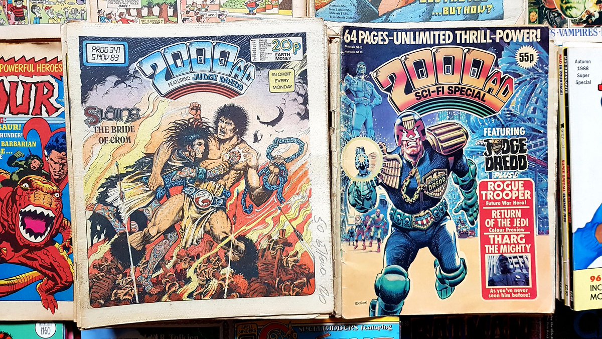 MarkRJones1970's tweet photo. All my #comics #MonsterFun #Buster #Jackpot #Beano #WhoopeeComic #ScreamComic #2000AD #MadComic #FreakBrothers #Slaine #FatFreddysCat #TheHobbit #TappingTheVein https://t.co/lPeMSVLJl2
