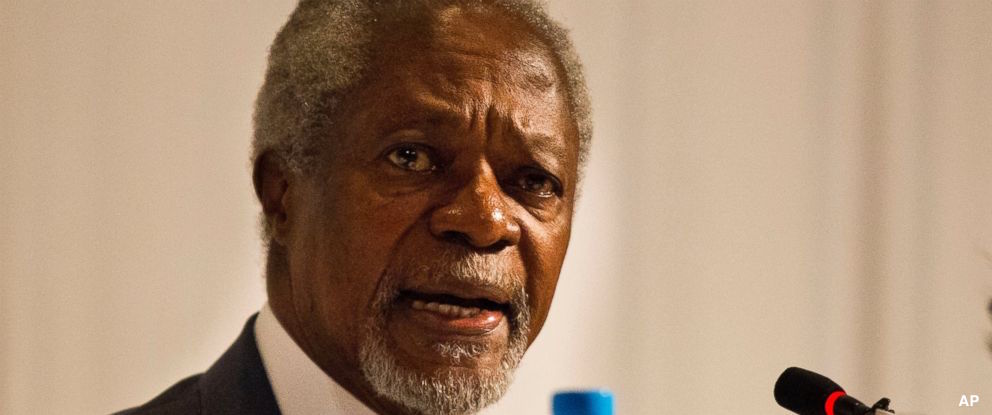 ABC's tweet photo. Kofi Annan, one of the world's most celebrated diplomats and a charismatic symbol of the United Nations who rose through its ranks to become the first black African secretary-general, has died. He was 80. https://t.co/sO5zMKTrX8 https://t.co/ew0UBnYyJZ