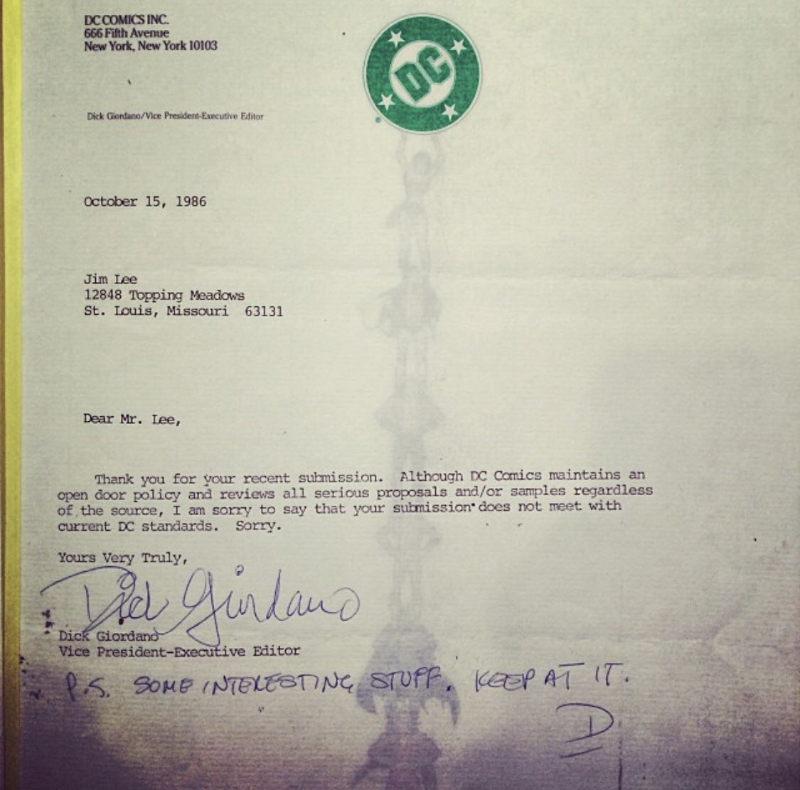 Jim Lee compartilha cartas de rejeição da Marvel e da DC 3 Dk4GP8mV4AAb72k