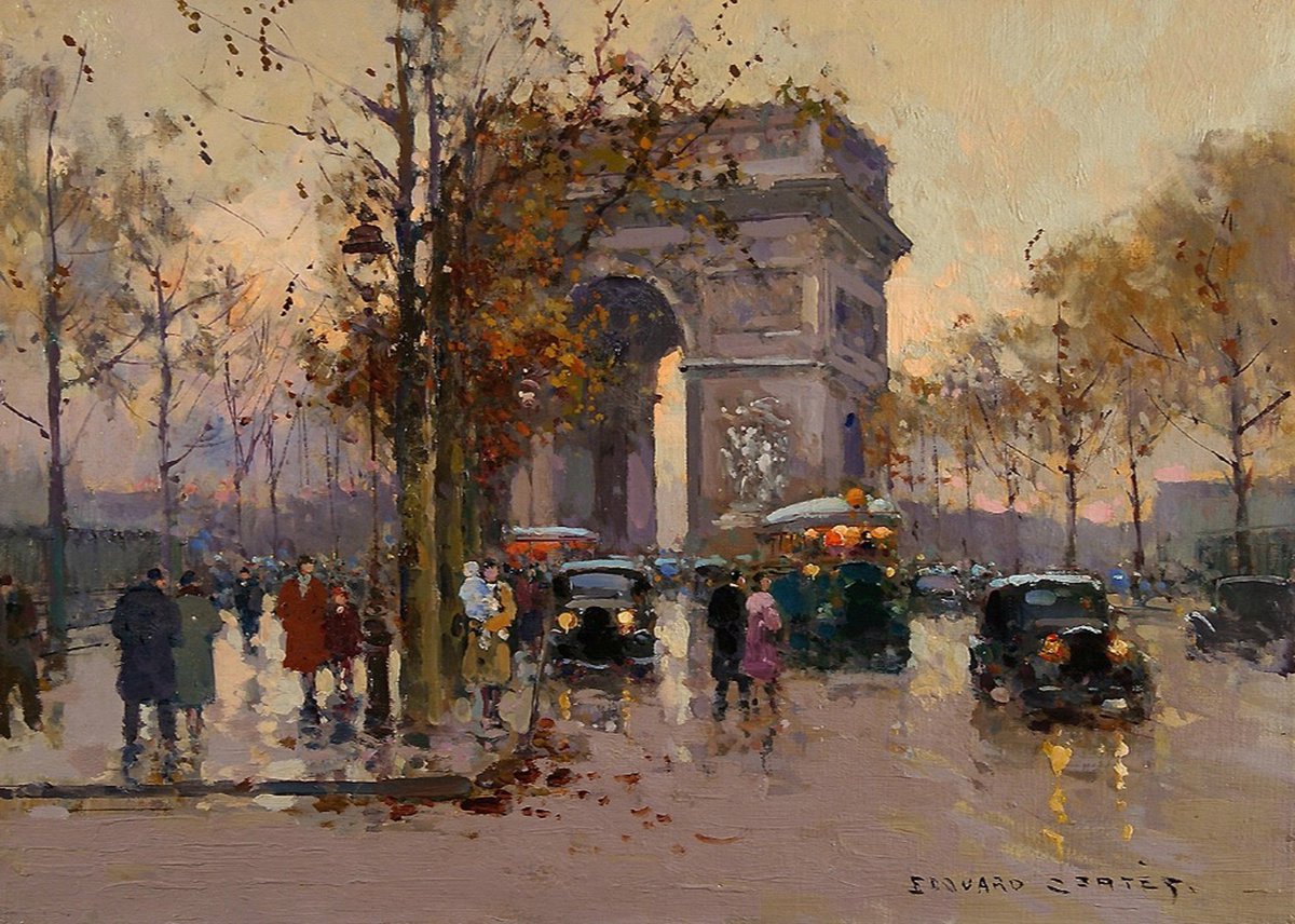 bernimora17's tweet photo. 384. “L’Arc de Triumphe”, de Édouard Cortès. El artista captura el paisaje de París en todas las estaciones, con todas sus luces. En este cuadro pinta al Arco del Triunfo en un atardecer de invierno.
#edouardcortes #paris  #revistaportaldelaseu #champselysees #arcdetriumphe https://t.co/Vkt1A7VFSu