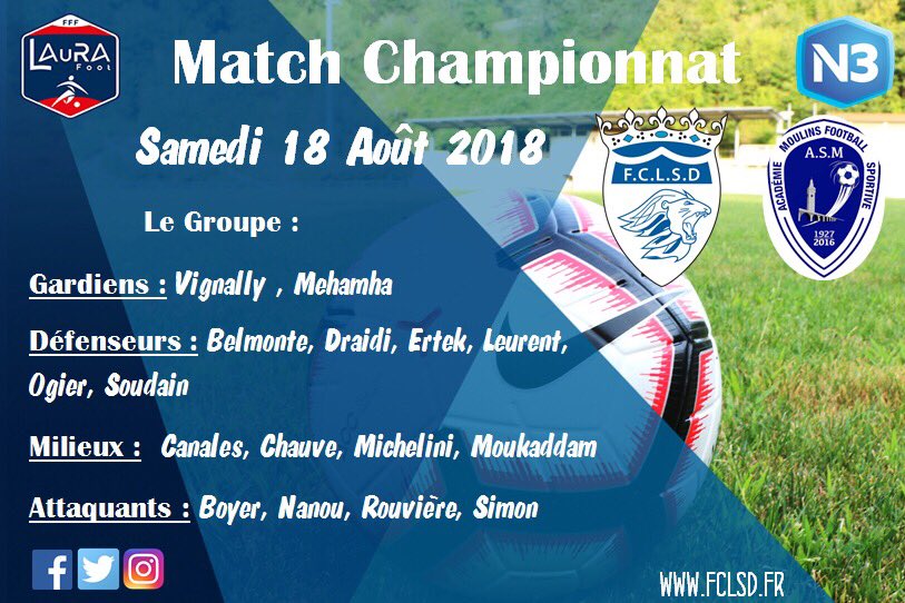 FCLSD69760's tweet photo. ⚽️⚪️🔵 Jour De Match 🔵⚪️⚽️
Voici le groupe pour le premier match de notre équipe fanion pour ce championnat N3 Saison 2018/2019 !
Rdv à 18h sur le Terrain Honneur de Limonest !
#NousSommesLeFCLSD #FCLSD https://t.co/Zj58TXuLEt