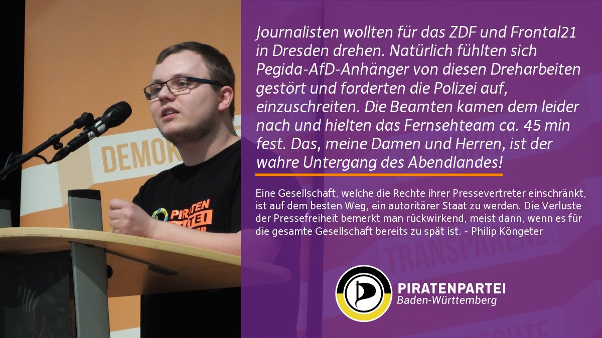 WelzheimerPirat's tweet photo. Pegida-AfD-Anhänger fühlten sich von Dreharbeiten in Dresden gestört und forderten  die Polizei auf, einzuschreiten. Die Beamten kamen dem nach und hielten das Fernsehteam 45 min fest. Das, meine Damen und Herren, ist der wahre Untergang des Abendlandes! #b1808 #Nonazis https://t.co/T4KHcPXmJ5