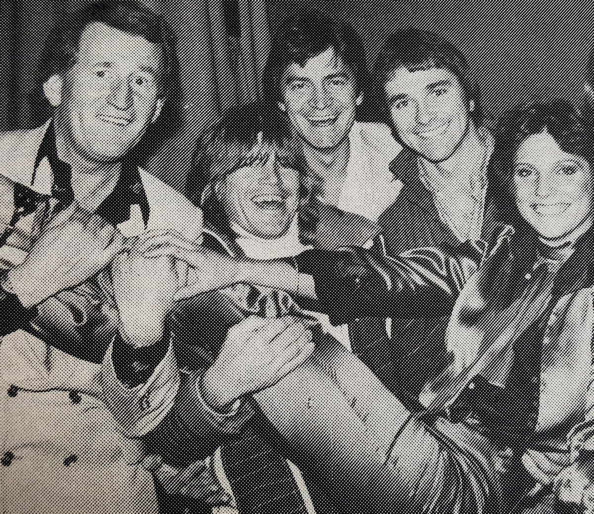 @Robin_Askwith Lance Percival, Robin Askwith, Patrick Mower + Brendan Price wrestling with Suzanne Danielle at the London press screening of #CarryOnEmmannuelle! November 1978.