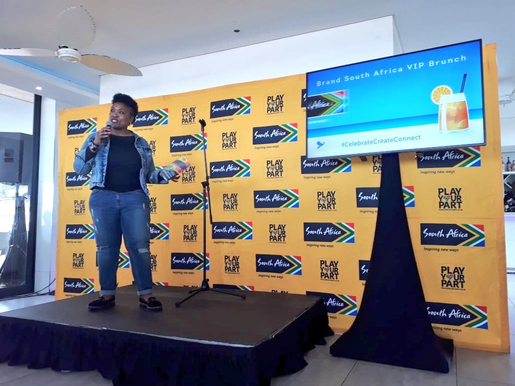 Brand_SA's tweet photo. @Brand_SA's GM: Marketing @the_sithe thanks proudly South African Brands for being innovative and flying Nation Brand flag high #CelebrateCreateConnect #Loeries2018 #VIPBrunch https://t.co/8WNPMRfnVH