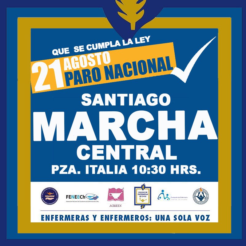 colegioenfermer's tweet photo. #QueSeCumplaLaLey 
#ParoNacional21DeAgosto
@colegioenfermer 
@ESantelicesC @sebastianpinera 
@enfermeria_fund 
@FENASENFCHILE 
@enfnoesgrito https://t.co/XrKzcTnQPT