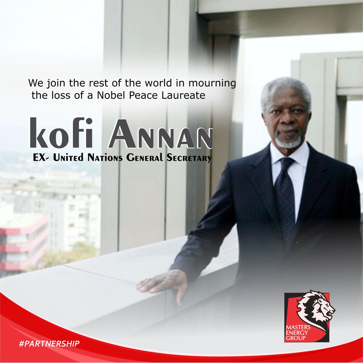 masters_energy's tweet photo. We at Masters Energy Group, join the rest of the world to mourn the passing on of an African icon and son #KofiAnnan Adieu great one.
#TheMastersWay https://t.co/IB9LrHPlQe