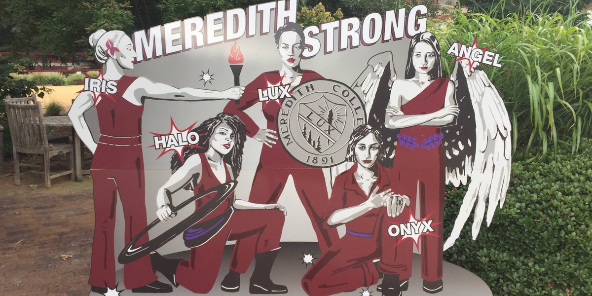 keavesmc's tweet photo. The @MeredithCollege mktg team is near the sand volleyball court handing out #MCGoingStrong swag! Stop by & take your photo w/ the #MeredithStrong team! #MCMoveIn https://t.co/82XDzyHcTq