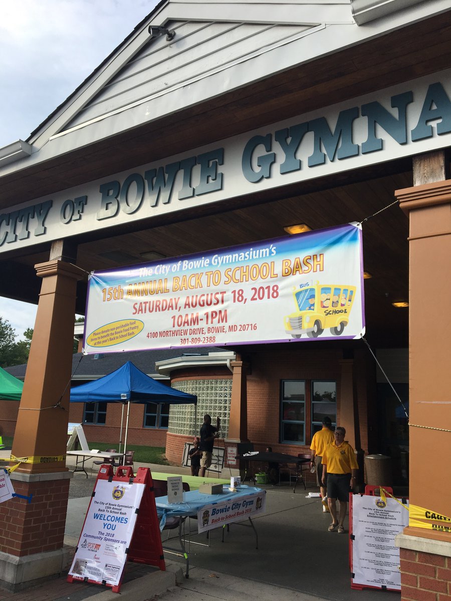 BowieGym's tweet photo. The City of Bowie Gymnasium is now ready for the 15th Annual Back To School Bash. You are all invited to join us from 10am to 1pm today. At the City of Bowie Gymnasium located at 4100 Northview Drive, Bowie MD. https://t.co/ltC88xC507